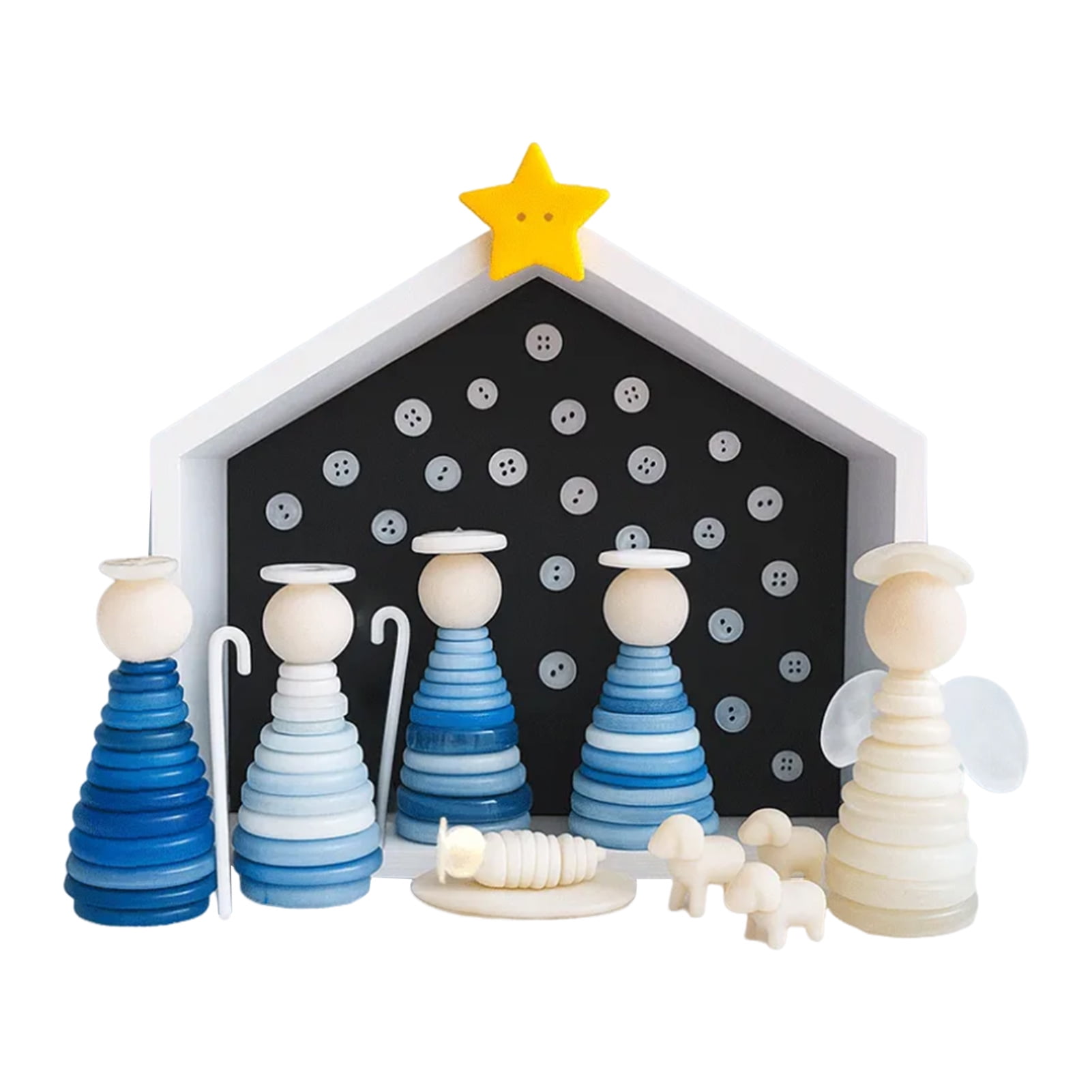 Dserfhy DIY Button Nativity Scene Craft Kit with Buttons & Beads Handmade Christmas Ornament Activity for Kids Families Christian Holiday Decor