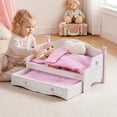 thumbnail image 3 of ROBUD Wooden All-in-One Baby Doll Doll Bunk Bed Sofa with Mattress, Quilts & Pillows, 18 Inch Doll Furniture with Realistic Details for Pretend Play, Fits Dolls Up to 20 in, Pink for Kids 3+, 3 of 6
