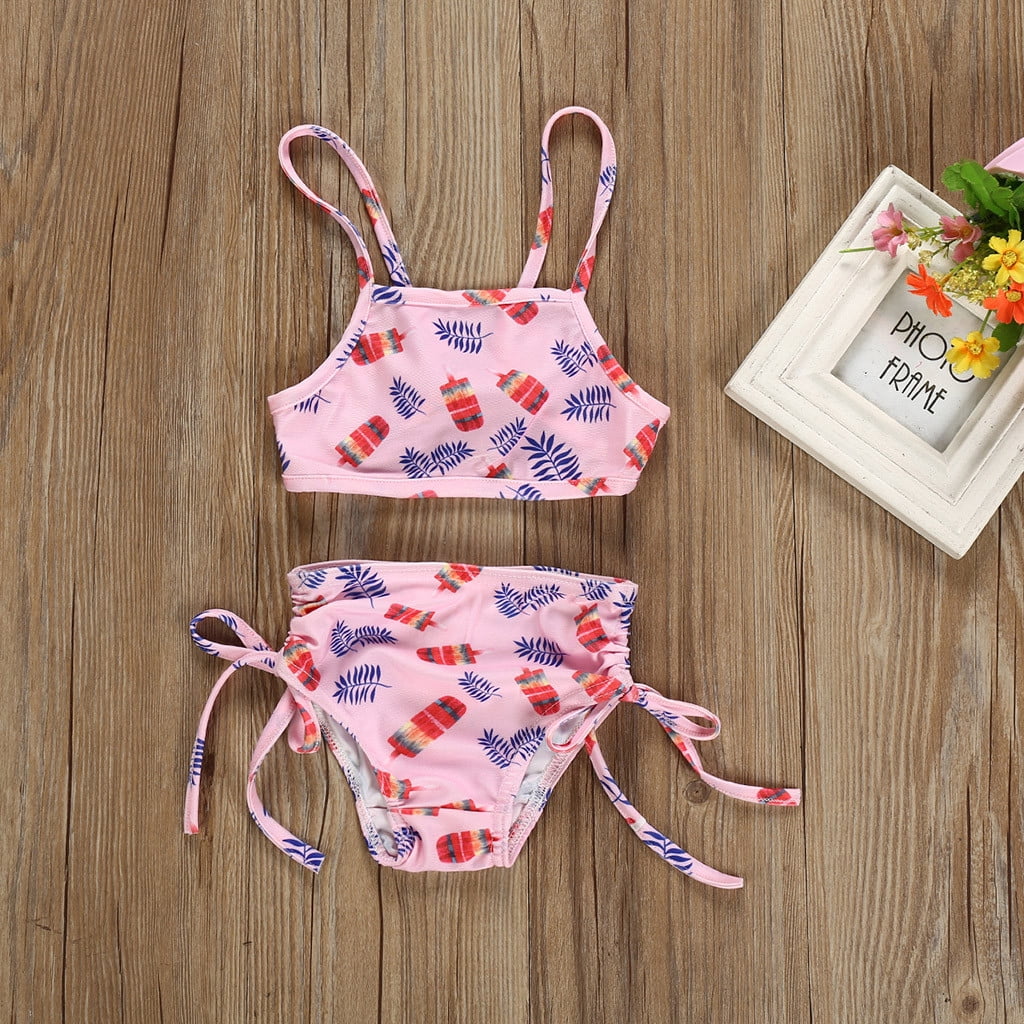 【THEAIRTOWN】Baby Pink Flower Bikini Set ★ HBYJLZYG Toddler Baby Girls Print Bowknot Flower Swimwear