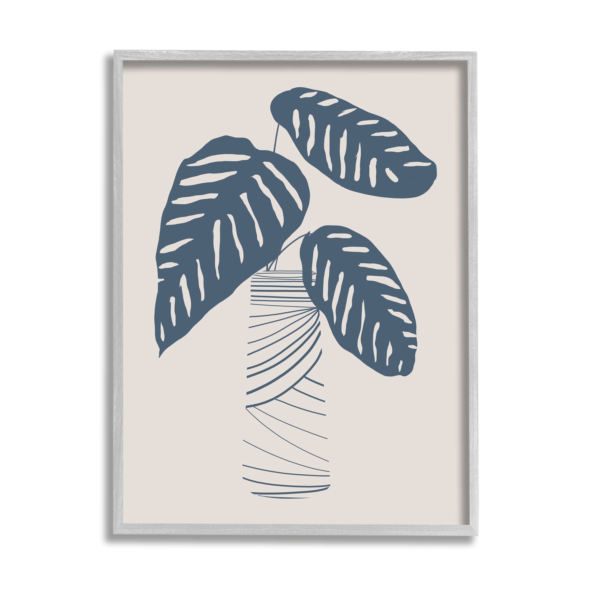 Stupell Industries Contemporary Plant Leaves Abstract Stripe Shapes Design Graphic Art Gray Framed Art Print Wall Art, Design by Daniela Santiago