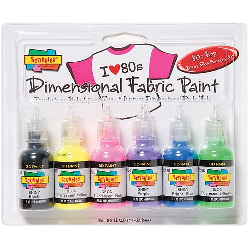 Scribbles 3D Fabric Paint 80's pop colors 1 ounce 6 pieces