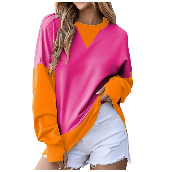 Women'S Sweatshirt Long Sleeve Sweatshirt Pullover Women Orange Crewneck Sweatshirt Fall Sweatshirts for Women'S Clothing