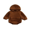 thumbnail image 1 of Baby Fall Winter Hooded Romper  Casual Long Sleeve Solid Color Front Pocket Bodysuit, 1 of 8