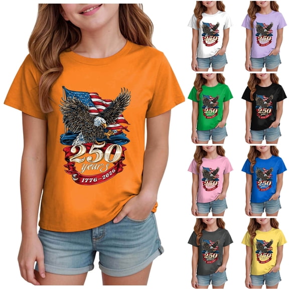 Ulanda Boys Girls 4th of July Shirts American Flag Tees Kids Patriotic Independence Day Memorial Day Tops 2-7 Years (Purple, 11-12 Years)