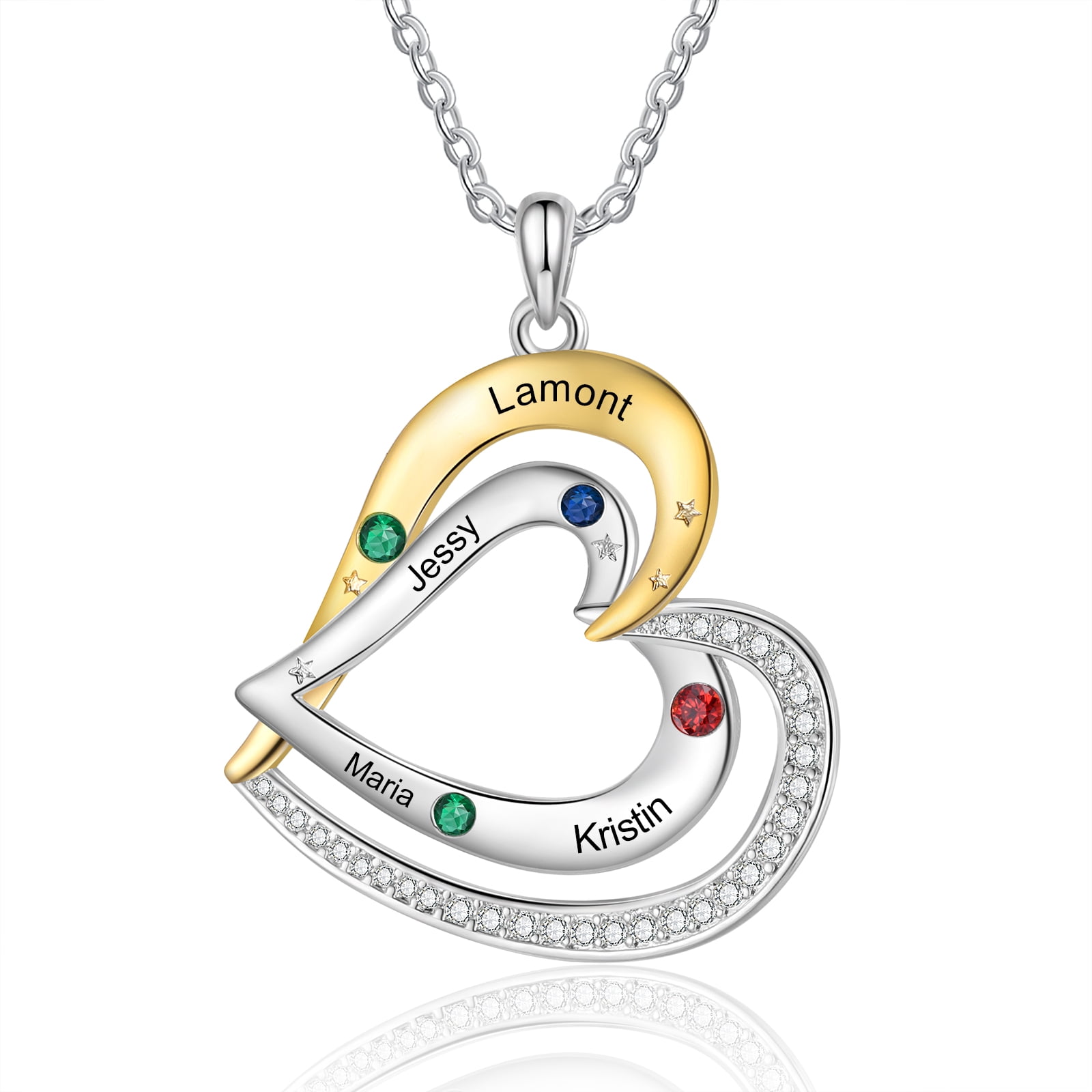 Mementos Personalized  Brass Family Necklace for Women (Mother) with 4 Birthstones and Names
