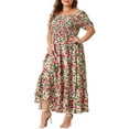 thumbnail image 4 of GRACE & GRANDEUR Women's Plus Size Short Sleeves Square Neck Smocked Boho Floral Maxi Dresses 2X Pink Green, 4 of 6