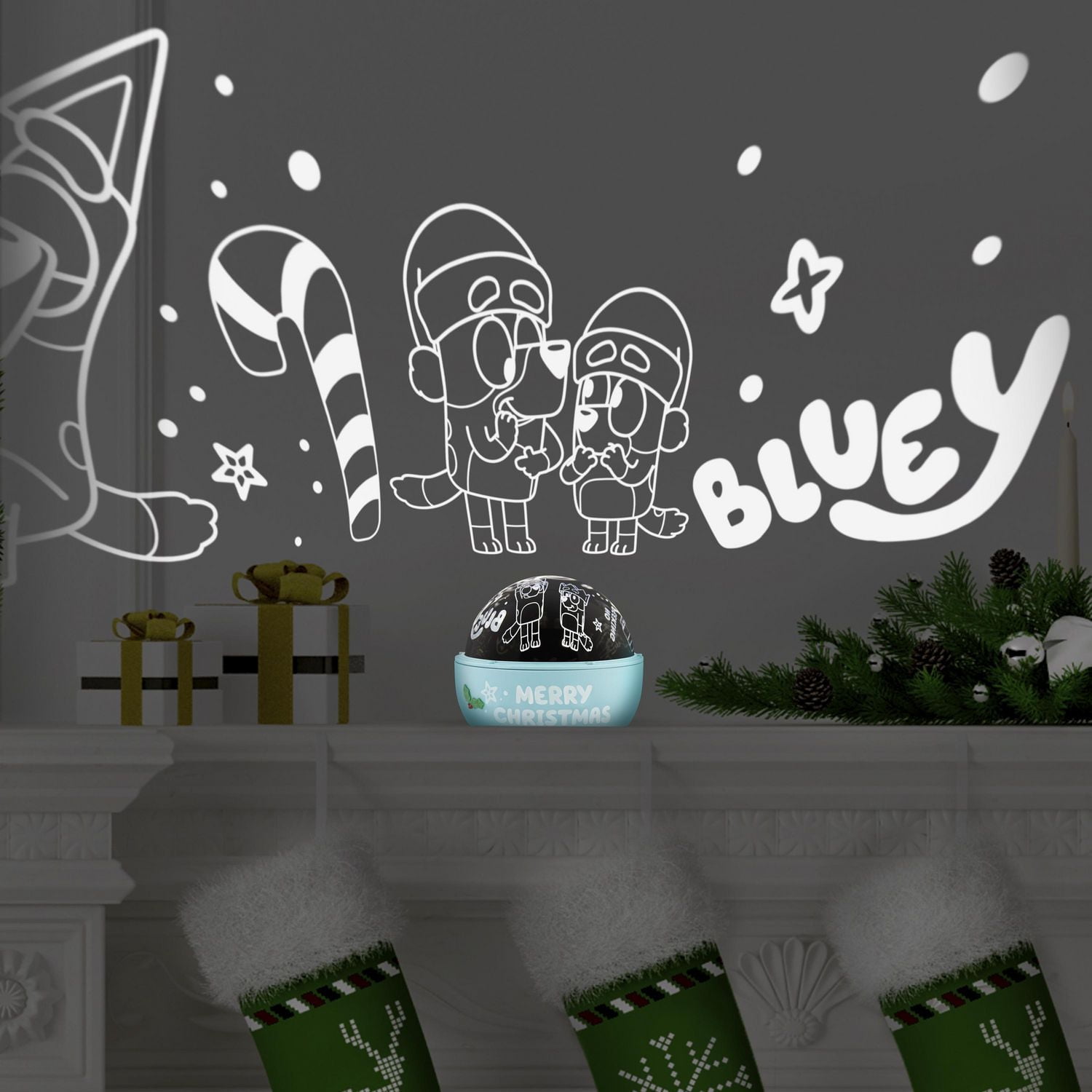 Christmas Lightshow Projection-Tabletop ShadowLights-Bluey Christmas-Bluey (White)