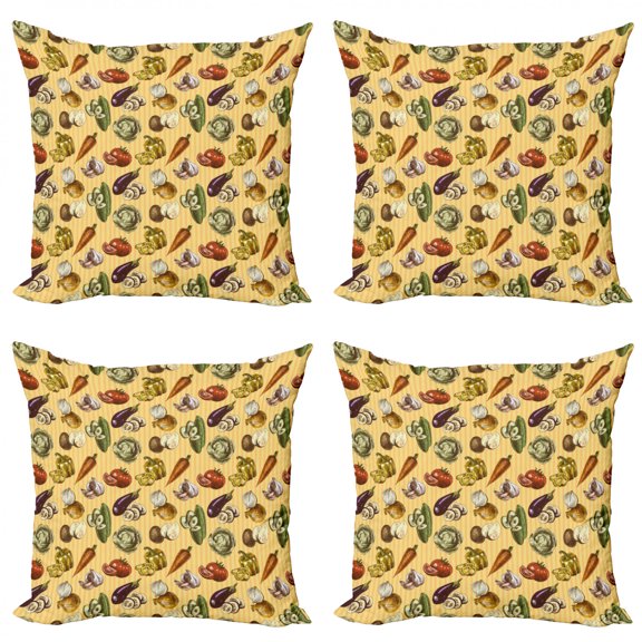 Ambesonne Colorful Throw Pillow Cover 4 Pack, Sketchy Vegetables, 18", Multicolor
