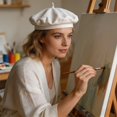 thumbnail image 2 of Byfri French Style Linen Beret Hat Lightweight Artist Cap for Daily Wear White 54-58cm, 2 of 7