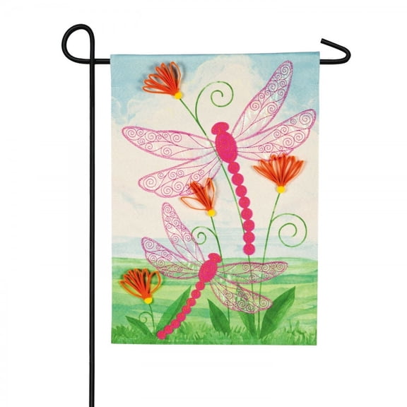 Evergreen Flag,Dragonflies Quilled Look Garden Linen Flag,12.5x0.2x18 Inches