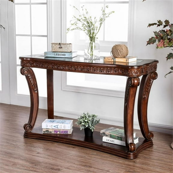 Bowery Hill Contemporary Wood Open Shelf Sofa Table in Dark Oak