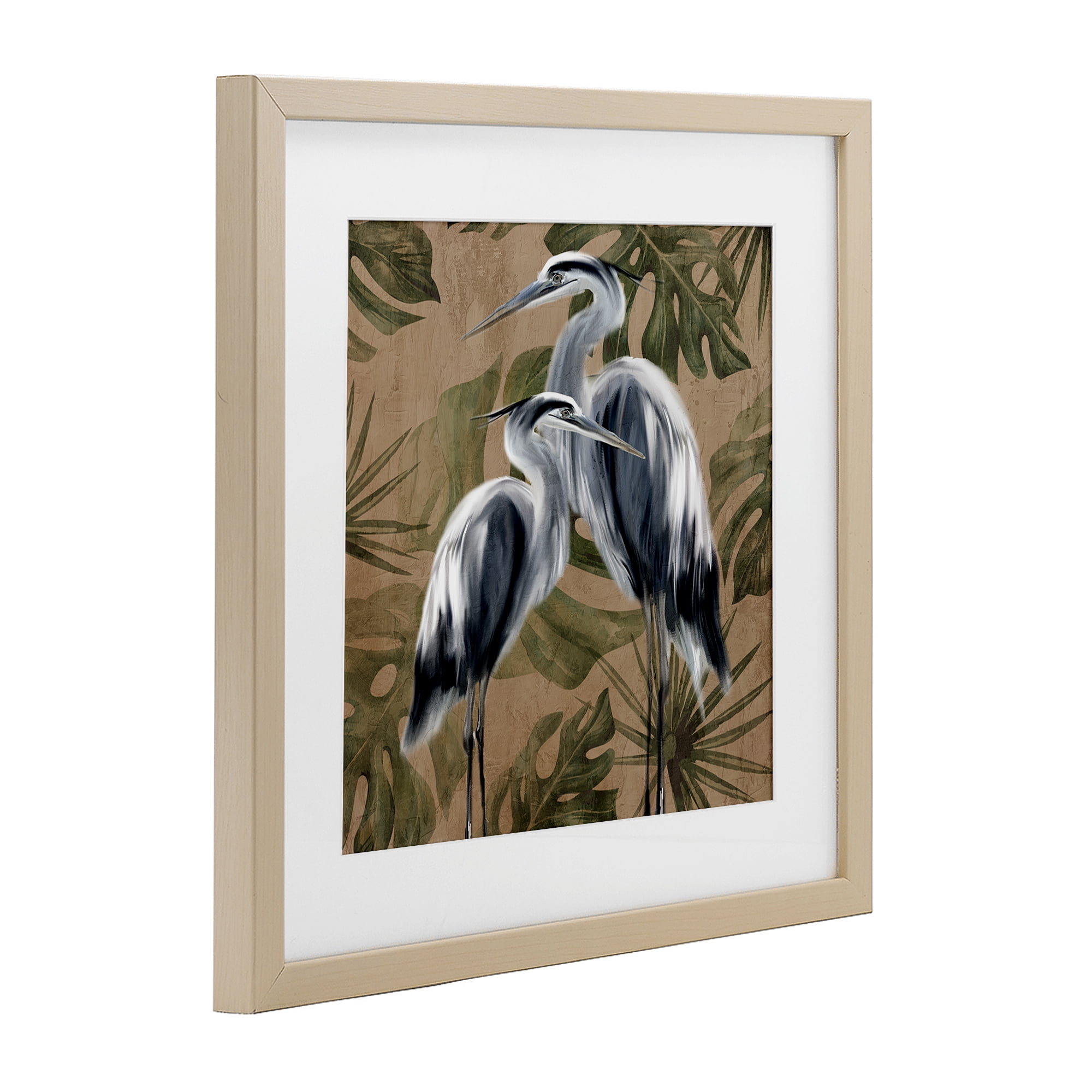 Stupell Industries Two Herons over Tropical Leaves Birch Framed Print Under Glass, design by Kim Allen