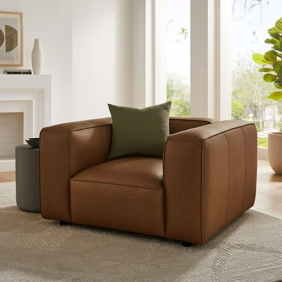 Modway Auren Upholstered Vegan Leather Armchair in Coffee