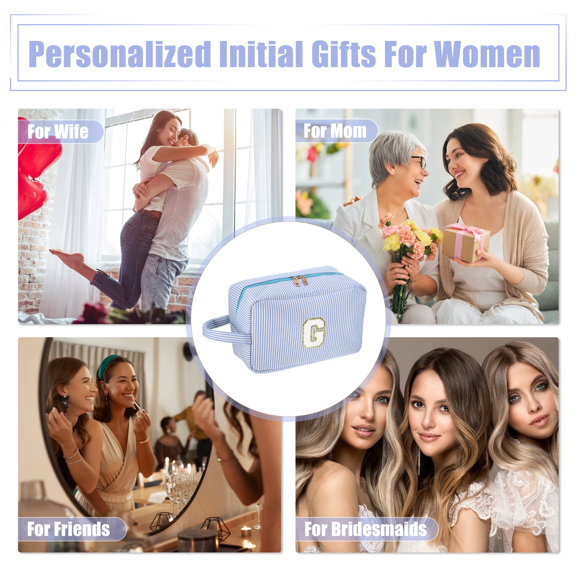 Unique Bargains Personalized Initial Make Up Bag G Cosmetic Bag Travel Makeup Bag Blue