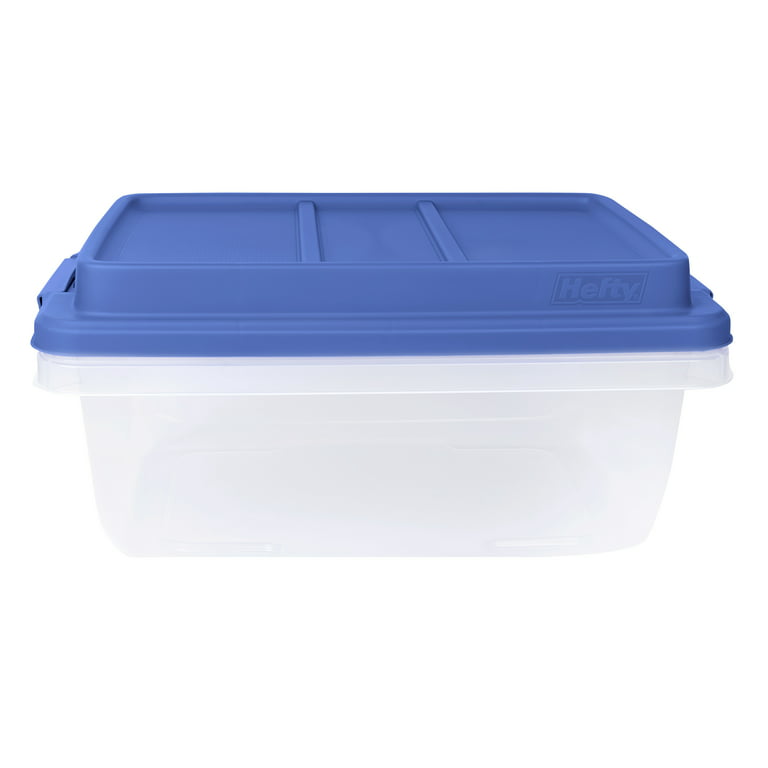 Hefty 32 Qt. Clear Storage Bin with Blue HI-RISE Lid, (Pack of 2)