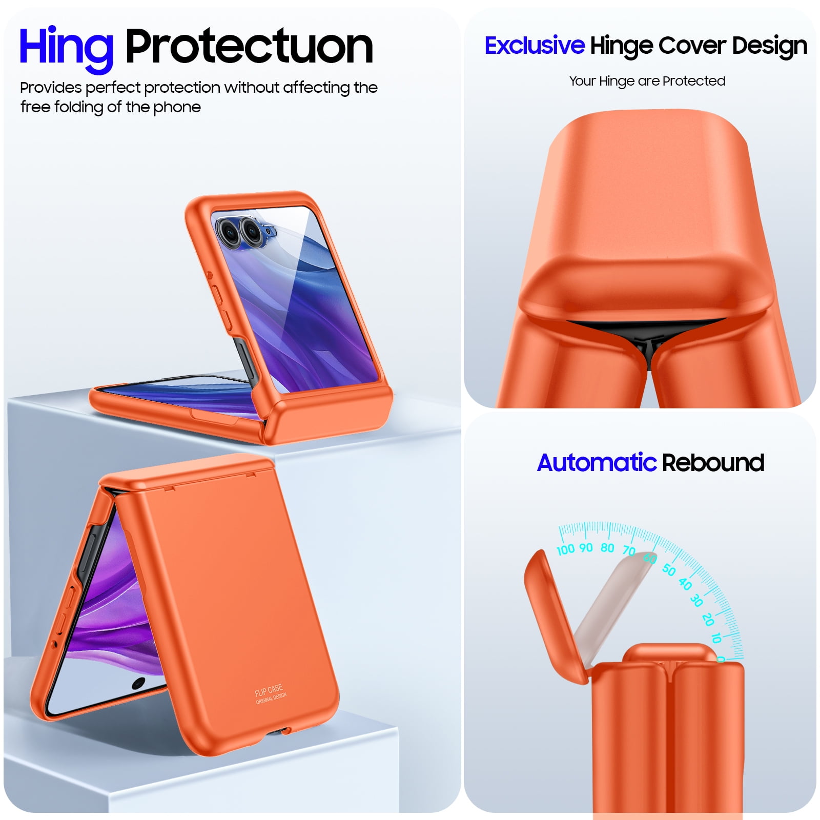 Oupeigar for Motorola Razr 50 Ultra Phone Case With Hinge Protection,Screen Protector,Slim Smooth Touch, Rugged Anti-Scratch Shockproof Case-Orange