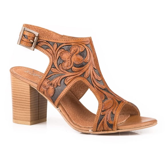 Roper Womens Mika Ii Floral Embossed Block Heel Casual Shoes