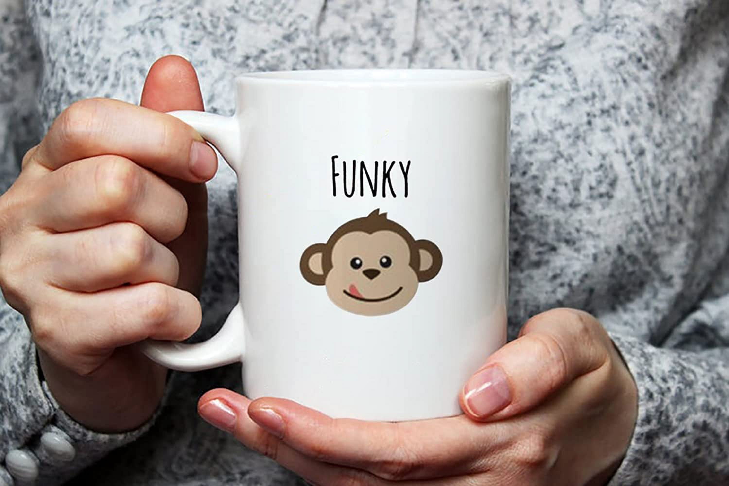 Funky Monkey Mug, Handcrafted Mug, 11 Oz Novelty Coffee Mug/Cup, White 