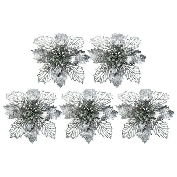 Christmas Clearance! Avtoify 5PC Christmas Decorations Christmas Tree Snow Decorative Flowers Holiday Gifts for Christmas Winter Home Party Silver