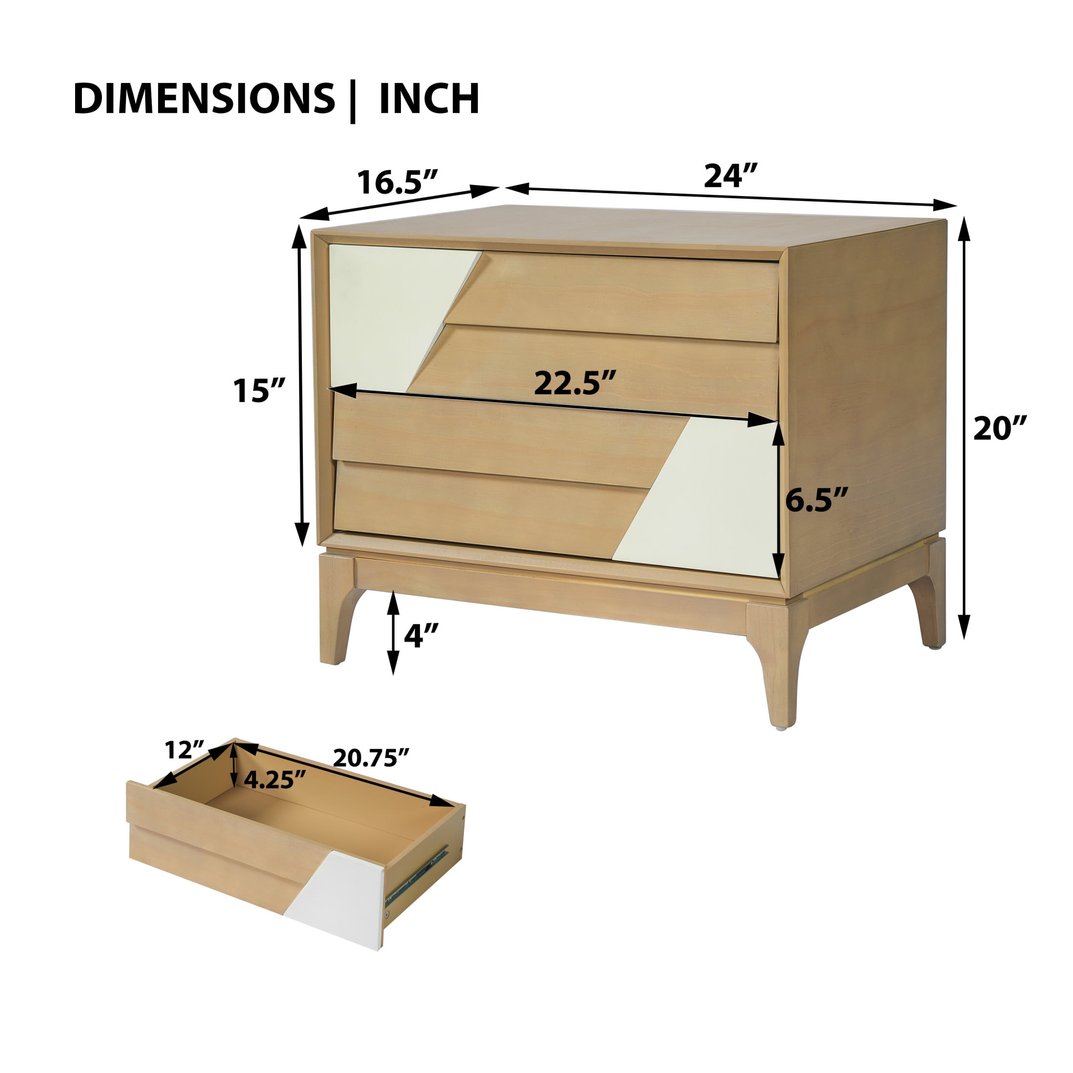 Christopher Knight Home Wooden Nightstand with 2 Drawers, Japandi Style Bedside Table, Natural
