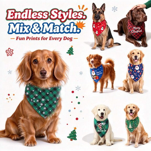 Christmas Dog Bandanas, Classic Red and Green Plaid Triangle Dog Scarf with Snowflakes, Christmas Pet Scarf, Suit for Pet up to 16 Pounds, Green A