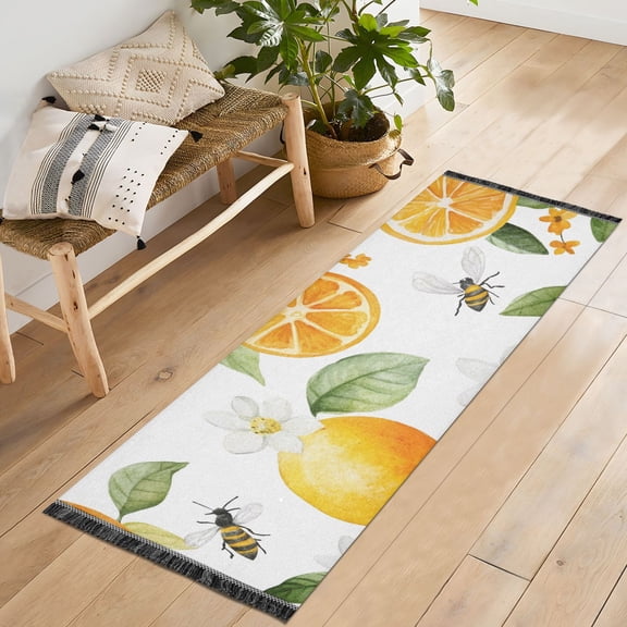 Yayeee Runner Rug for Bedroom 2'x6' Machine Washable Hallway Non Slip Mat, Orange Bees