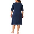 thumbnail image 3 of Agnes Orinda Women's Plus Size Sleepshirts V Neck Short Sleeve Loose Nightgowns Button Decor Casual Pajamas 1X Navy Blue, 3 of 6