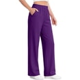 thumbnail image 5 of CaComMARK PI Wide Leg Sweatpants for Women High Waisted Baggy Pants Lightweight Straight Leg Casual Pants with Pockets Purple, 5 of 8