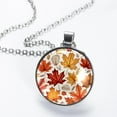 thumbnail image 2 of Thanksgiving Leaves Glass Design Circular Pendant Necklace - Elegant Jewelry Piece, 2 of 5