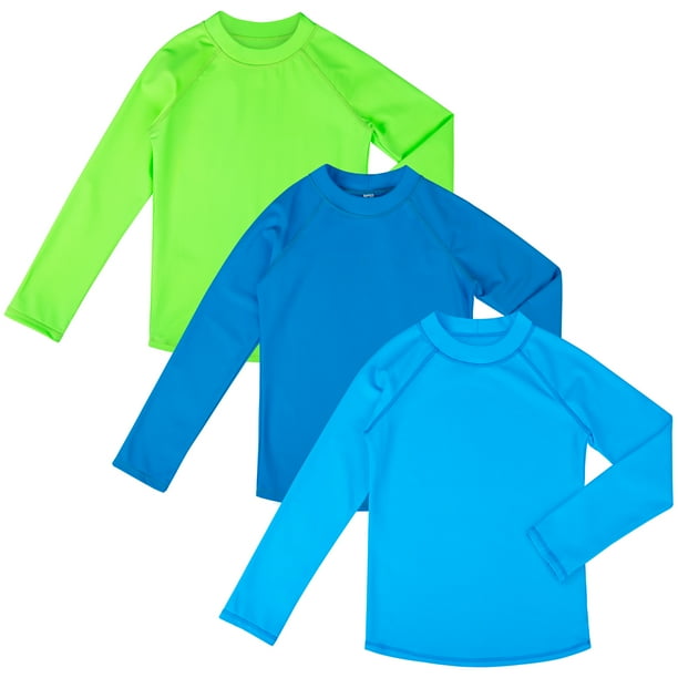 BIG ELEPHANT Paquete de 3 Camisas de Natación para Niños con Protección contra Erupciones UPF 57+ Traje de Baño de Manga Larga con Protección Solar para Niños y Niñas