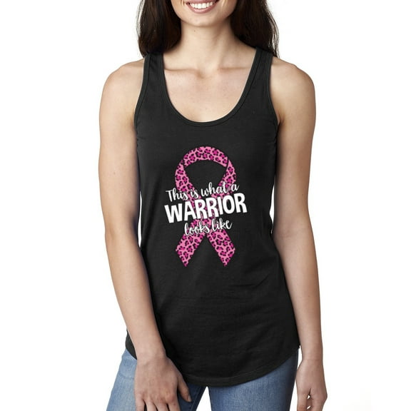Wild Bobby, This is What a Warrior Looks Like Ribbon Pink Breast Cancer Awareness Women Racerback Tank Top, Black, Small