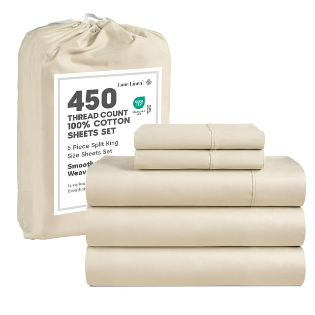 LANE LINEN Sábanas de cama tamaño King divididas para cama ajustable – Sábanas 100% algodón de 450 hilos, tejido de satén suave y resistente a la decoloración, 15 bolsillos profundos, sábana bajera to