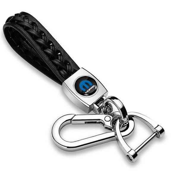 Mopar in Black Braided Rope Style Genuine Leather Chrome Hook Key Chain