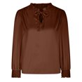 thumbnail image 4 of Idoravan Long Sleeve Shirts for Women Women's Spring Summer Fashion Solid Color Long Sleeve Round Neck Top/Shirt, 4 of 7