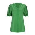 thumbnail image 7 of Fartey Plus Size Womens Lace Shirts Fashion Elegant Short Sleeve V Neck Blouses Solid Color Textured T Shirts Casual Comfy Outing Tops 2025 Green S-5XL, 7 of 7