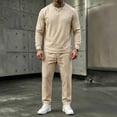 thumbnail image 5 of PNTUTB Fall Winter Men's Solid Color Outfit Sets Crew Neck Long Sleeve Top Elastic Waist Drawstring Pant Two Piece Set Loose Comfort Daily Casual Sets, 5 of 7