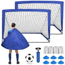 pooboo Portable Set of 2 Soccer Goals, 4x3ft Folding Soccer Net for Backyard Training for Kids and Teens,Blue