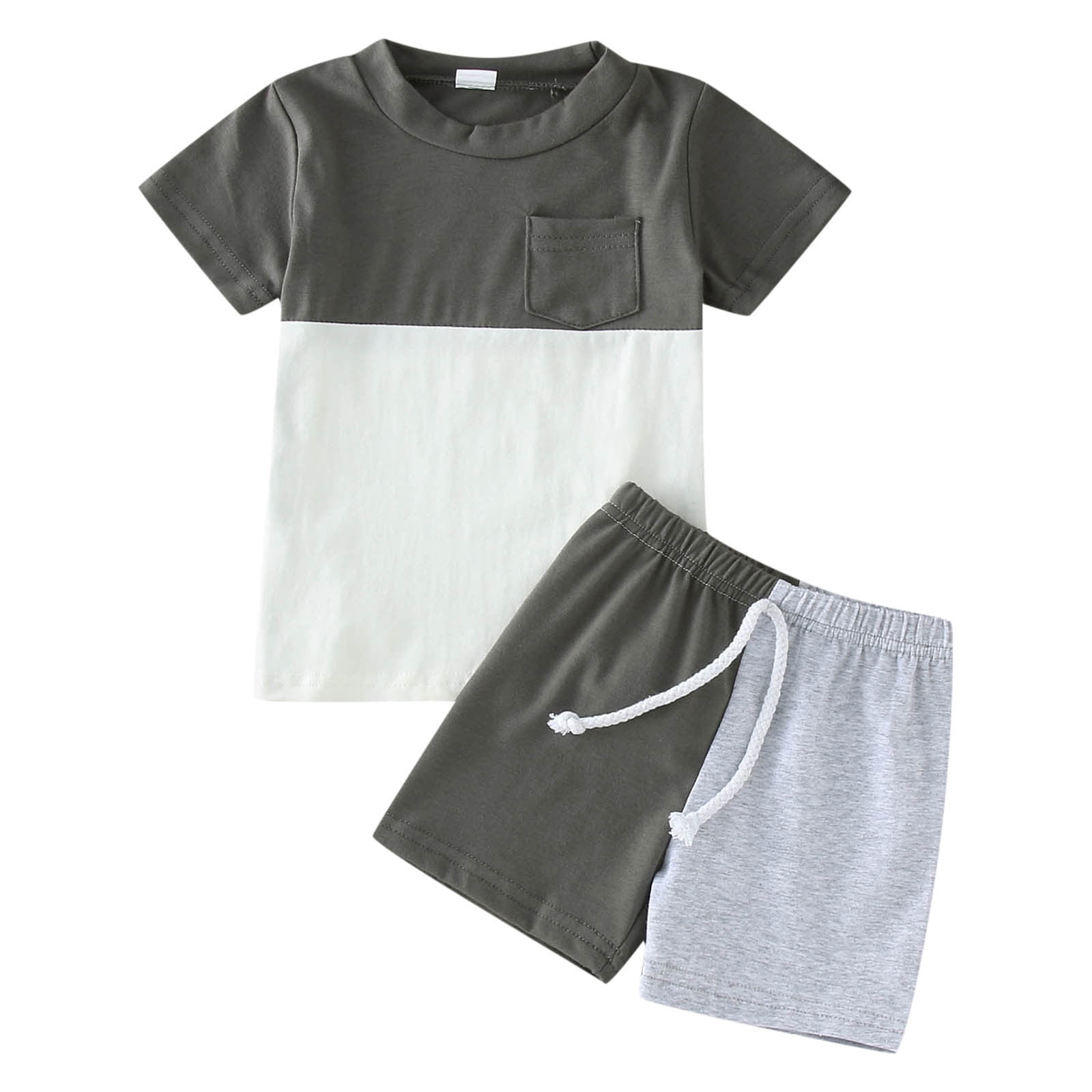 EnJoCho Going Home Baby Outfit Toddler Boys Short Sleeve Patchwork T Shirt Pullover Tops Shorts Kids Outfits Little Boy School Casual Set 12-18 Months