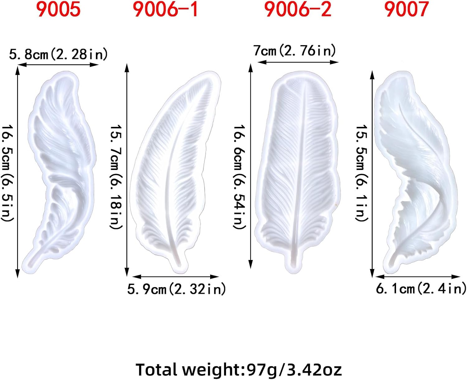 ABCISI 4-Piece 3D Feather Resin Molds Set, Silicone Molds for Epoxy Resin Casting Concrete Wall Hanging Keychain Jewelry Pendant, Home Decor Craft Making