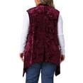 thumbnail image 3 of Agnes Orinda Women's Plus Size Cardigan Jacquard Velvet Sleeveless Asymmetric Hem Open Front Casual Lightweight Vests 3X Burgundy, 3 of 5