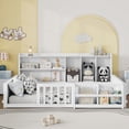 thumbnail image 3 of Leumius Full Size Floor Montessor Bed with Storage Shelves,Wood Low Bed with Semi-enclosed Guardrail and Headboard, Footboard, Space Saving, No Box Spring Required,White, 3 of 8