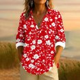thumbnail image 1 of Ovbmpzd Chemises Rouges pour Femmes en Lin à Manches Longues à Fleurs Blouse Grande Taille Tendance de Printemps avec Col Hauts pour Femmes 3TG, 1 of 5
