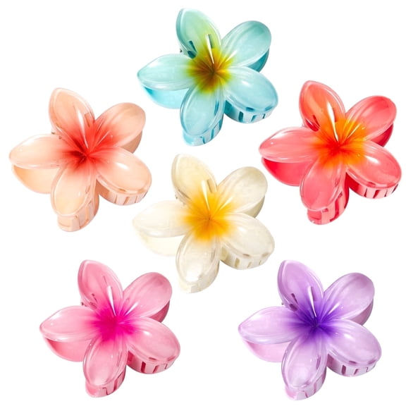 Vigorpace 6 Pcs Flower Hair Claw Clips for Women Girls, Hawaiian Hibiscus Hair Clips, Cute Summer Beach Hair Accessories for Thick Thin Hair
