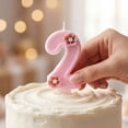 thumbnail image 3 of Birthday Number Candle, Glitter Pink Flower Decorated, 1 Piece,Suitable for Kids Cartoon Birthday Party Cake Decoration, 3 of 5