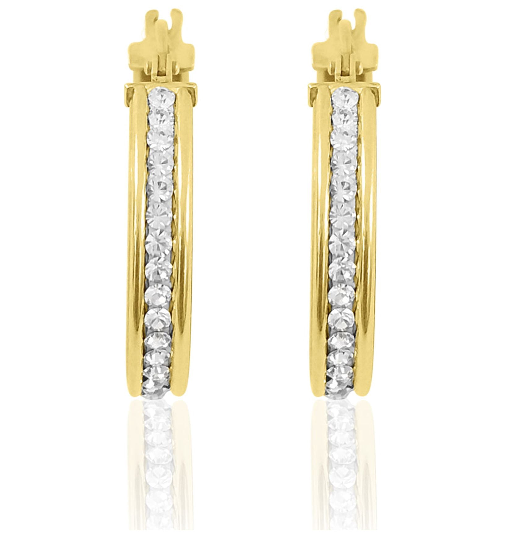 Brilliance Fine Jewelry Females 14K Gold Plated Sterling Silver Crystal Hoop Adults Earrings