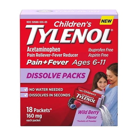 Childrens Tylenol Acetaminophen Dissolve Packets, Wild Berry, 18 Ea, 6 Pack
