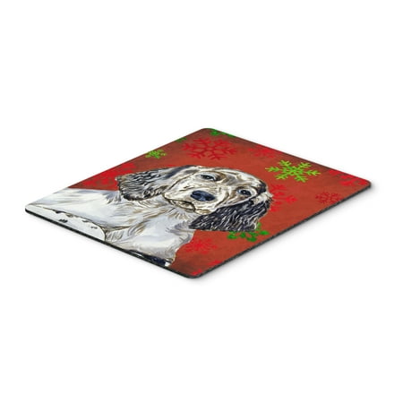 English Setter Red and Green Snowflakes Christmas Mouse Pad, Hot Pad or Trivet