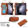 thumbnail image 3 of ELEHOLD For Samsung Galaxy Z Fold 6 Phone Case Leather Crossbody Zipper Card Wallet Flip Case Kickstand Cover, with Ring Holder,Full Body Protection-Brown, 3 of 7