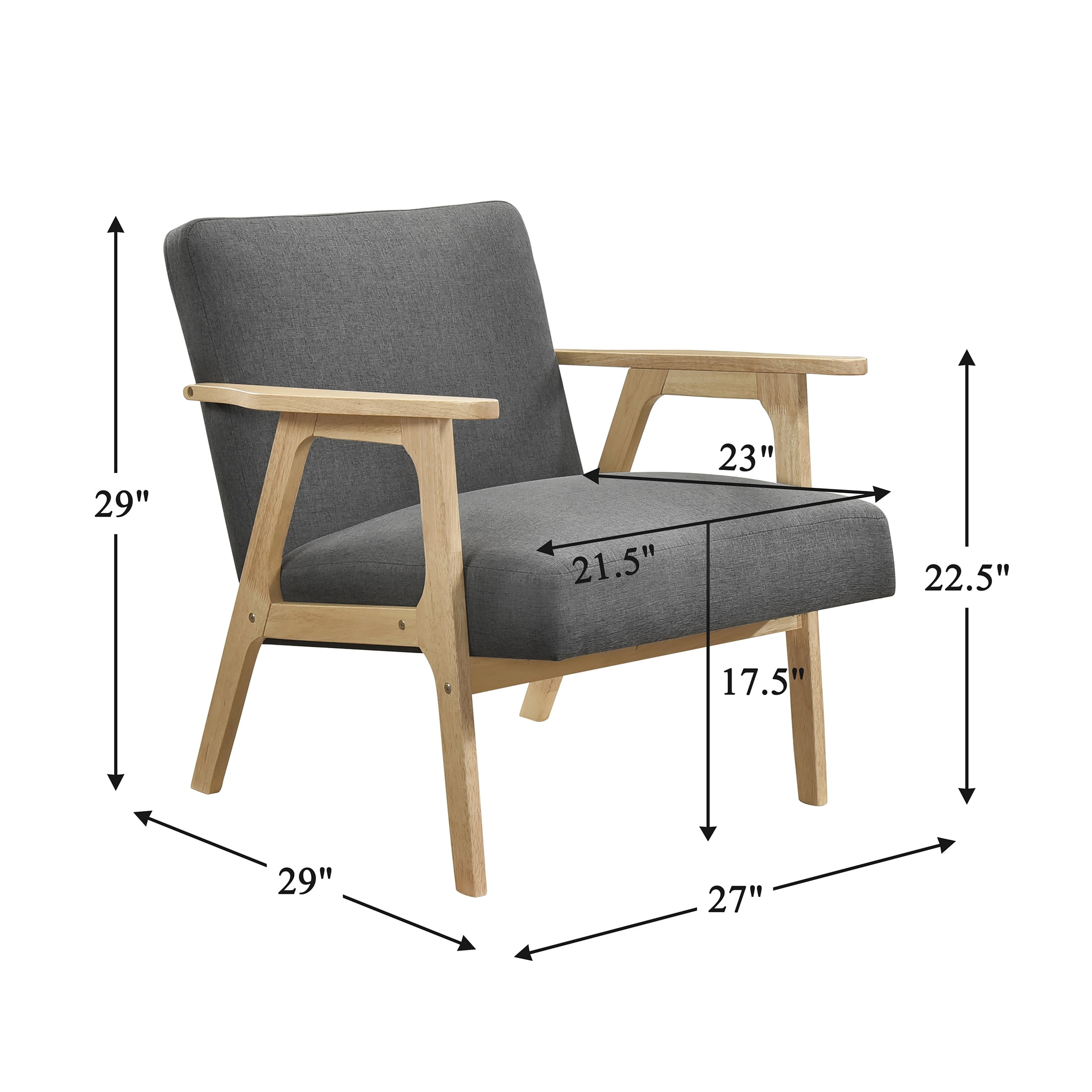 OakvillePark Harrowveil Textured Fabric Accent Chair, Dark Gray/Natural Wood