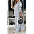thumbnail image 2 of 2025 Womens Two Piece Outfits Striped Side Button Tops and Pants with Pockets Sets Business Casual Pants Suits Set Light Gray XXL, 2 of 7
